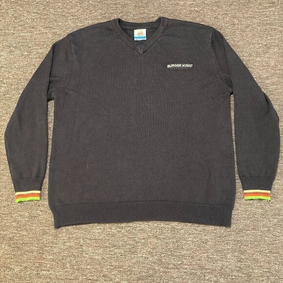 Burger King Manager Sweater Mens Size M Medium Black Spell Out Logo Pullover - Picture 1 of 13